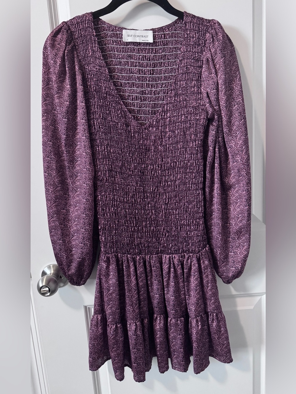 NWT-Self Contrast-Metallic Purple Smocked Tiered Dress-Small